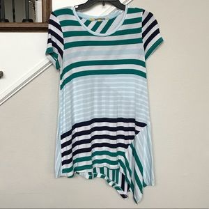 Anthro - Asymmetrical Hem Striped Tee